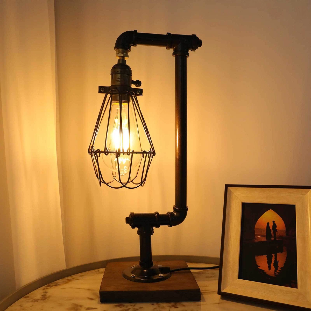 Industrial Water Pipe Desk Light Steampunk Table Lamp Vintage with