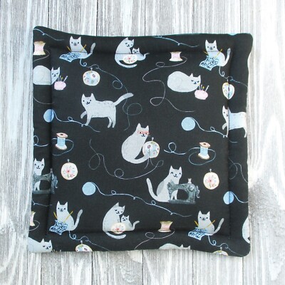 Catnip Filled Cat Mat, Charcoal Grey, Sewing Room Cats, 8 3/4 by 8 3/4 inches