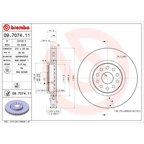 Brembo 2X Bremsscheibe Vorne 310 InnenbelüFtet FüR Alfa Romeo 166 936_-image