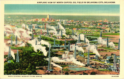 #ad Airplane View of North Capitol Oil Field Oklahoma City Postcard Unposted $3.51