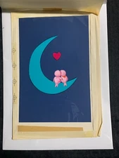 HAPPY VALENTINES DAY Love Birds on Cresent Moon 7.5x11" Greeting Card Art V3957