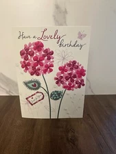 Second Nature Premium European Birthday Card with Pink and Purple Flowers Design