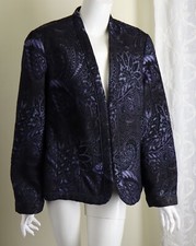 Coldwater Creek Sz XL Gorgeous Rich Purple Black Brocade Blazer Jacket Lined