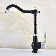Kitchen Wet Bar Bathroom Sink Faucet Black Silver Brass Single Hole enf490