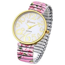 Women's Easy Reader Watch: Bohemian Printed Super Large Clear Number Pink