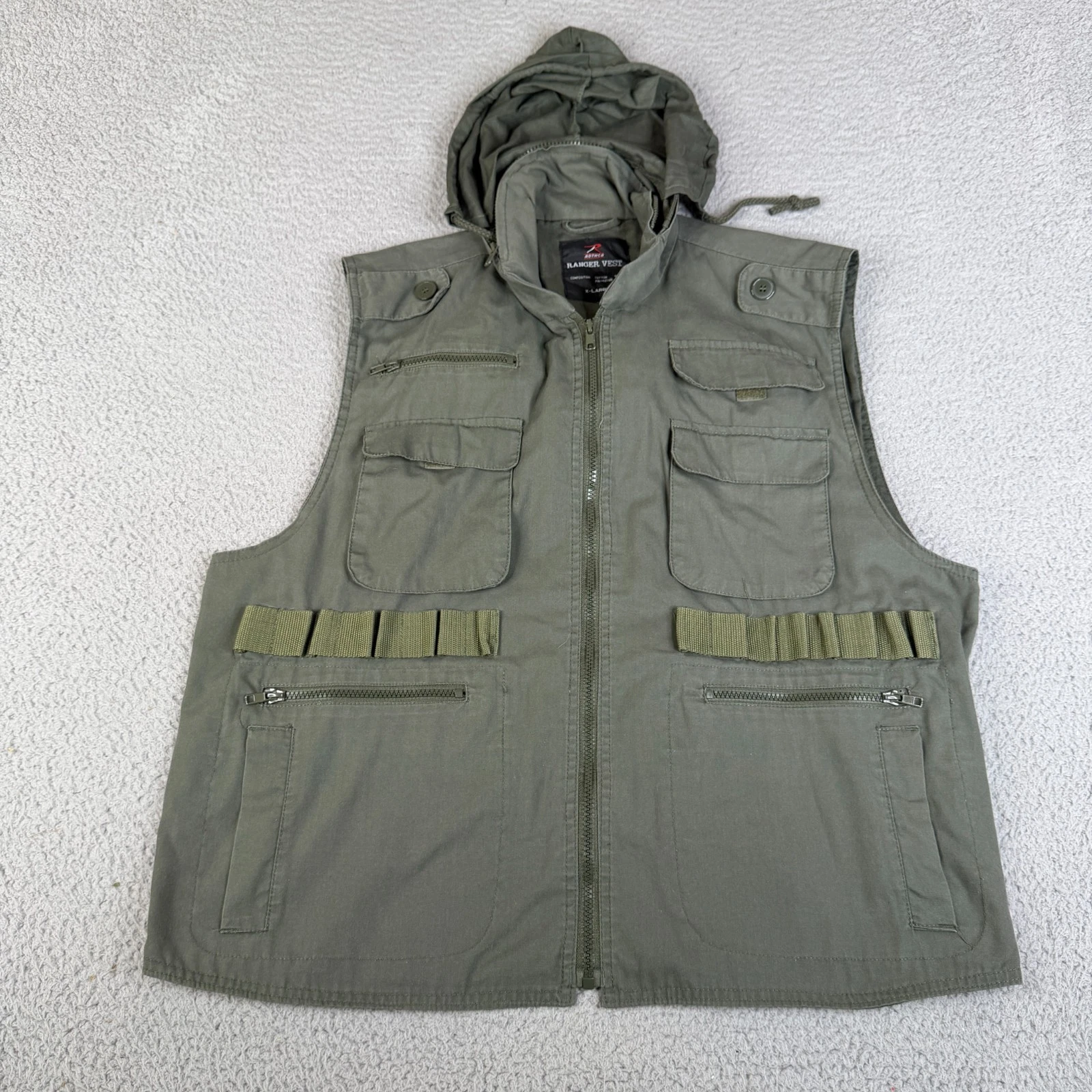 Rothco Ranger Vest Mens XL Green Hood Multi Pocket Tactical Utility Fishing
