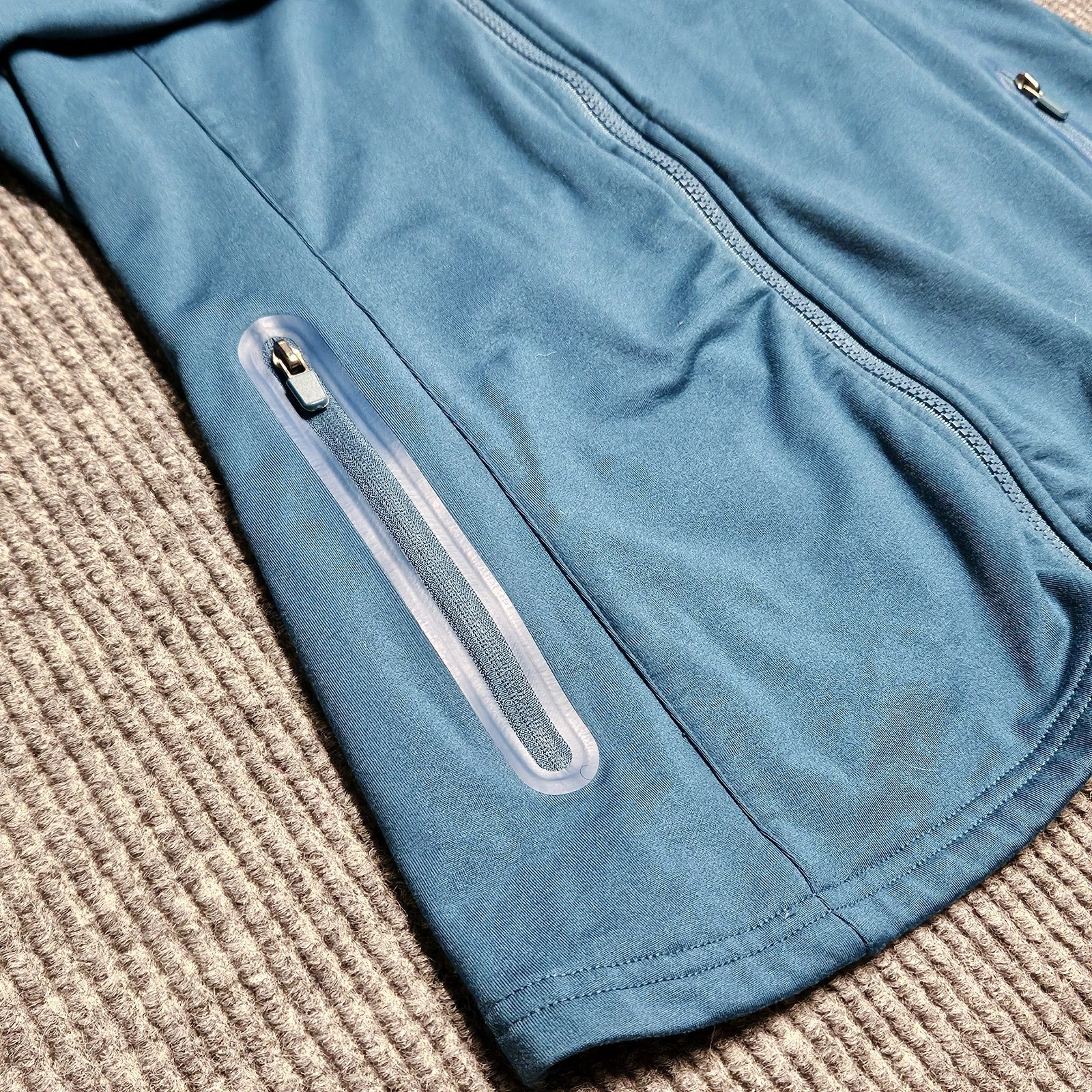 fabletics full zip stretch active pockets blue jacket