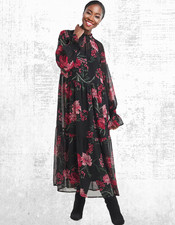 Womens JD Williams Shirred High Neck Tiered Maxi Dress  Black (A Bit Defect)