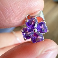 925 Sterling Silver Necklace 4mm Heart Natural Amethyst Gemstone Flower Gift NEW