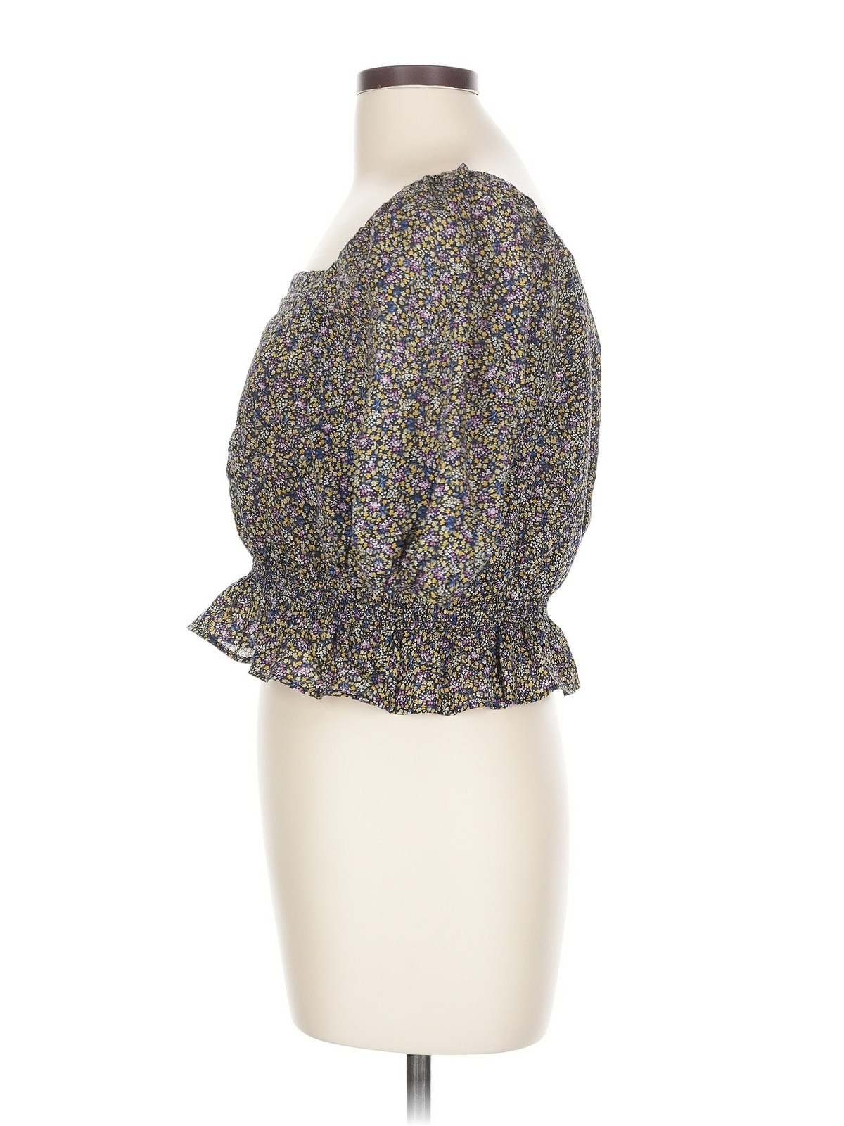 Uniqlo Women Gray 3/4 Sleeve Blouse L thumbnail 4