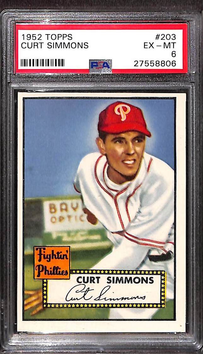 1952 Topps #203 CURT SIMMONS PSA 6 EX-MT 27558806 