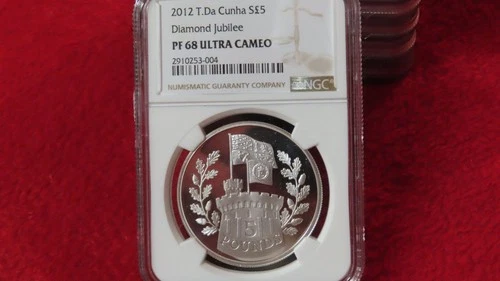 2012 Tristan Da Cunha DIAMOND JUBILEE S£5 Silver 5 Pounds NGC PF 68 UC TOP POP