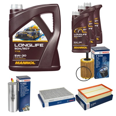 BOSCH Inspektionspaket 8L MANNOL Longlife 504/507 5W-30 für VW Multivan V 7HM