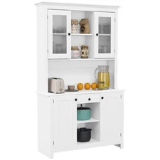 Freestanding Rustic 4 Door Buffet with Hutch Kitchen Pantry Cabinet Organizer