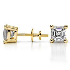 Asscher Cut Simulated Diamond 14K Yellow Gold Finish Women Stud Earrings