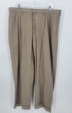 Polo Ralph Lauren Pants Mens 40x30 Brown Plaid Pleated Cuffed Straight Leg Vtg