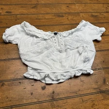 Ambiance Flowy Crochet Accents Top Short Sleeve Boho Festival Blouse Size S