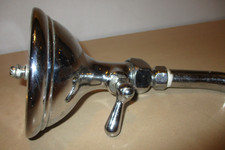 BIG--INDUSTRIAL ! VINTAGE 4 1/2 " NICKEL BRASS SHOWER HEAD, OLD BATHROOM FIXTURE