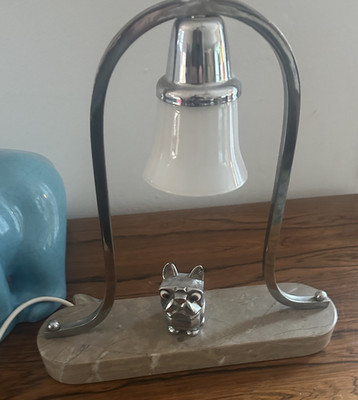 Art Deco Tischleuchte mit Bulldogge 30er Jahre