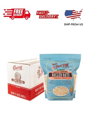 (4 pack) Bob's Red Mill Organic Quick Cooking Rolled Oats, 32 oz Shelf-Stable Ba