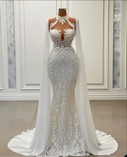 Luxury Mermaid Wedding Dress Strapless Beads Lace Appliques Backless Bridal Gown