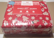 Martha Stewart Christmas Holiday Gingerbread Theme NIP 6 piece Queen Sheet Set