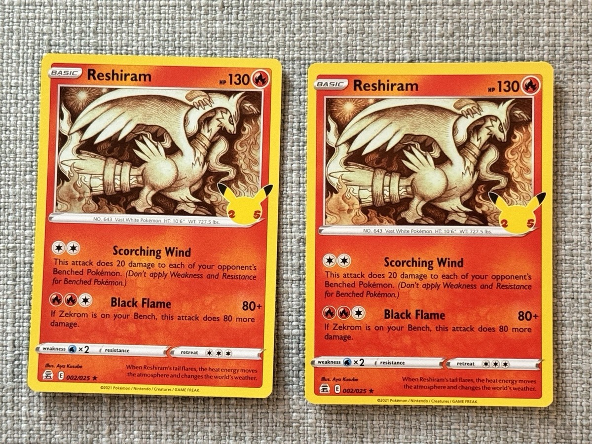 are 25th anniversary pokemon cards rare 2 Reshiram 002/025 Holo Rare Cards. 25th Anniversary Celebrations Pokemon  TCG NM