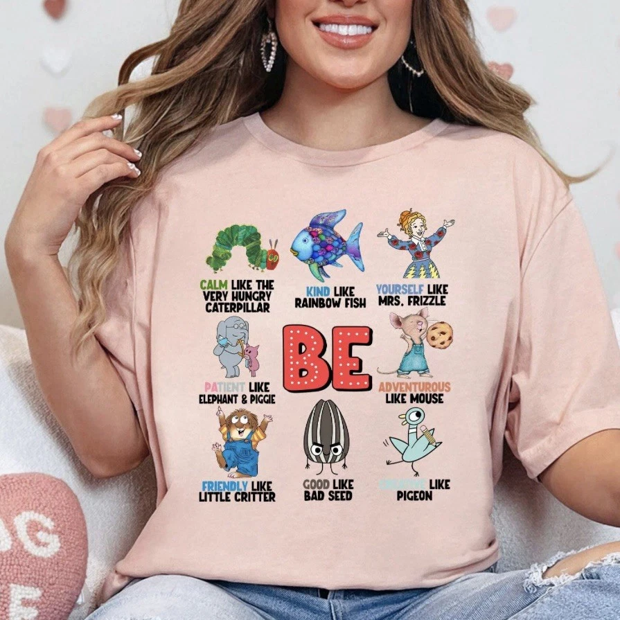 WOMENS GRAPHIC DESIGN TEACHER PINK T-SHIRT READING THEME CHILDREN’S BOOKS SMALL
