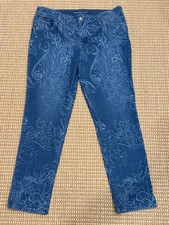 Chico  s Boyfriend Slim Ankle Jeans Womens Size 2 Blue Floral Print Denim