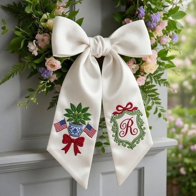 Custom Patriotic Monogram Wreath Sash, American Flag Ribbon Sash, 4th of July 