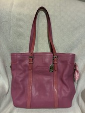Coach Pink Leather Tote Bag Large Shoulder Purse Patent Trim Authentic