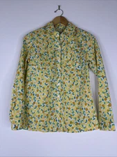 Denim & Co Button Front Long Sleeve Shirt Size XXS Lemon Print 