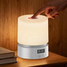 Nursery Night Light with Clock for Kids, Touch Lamp Bedside Desk Lamp, Portable