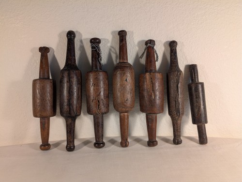 LOT OF 7 OLD VINTAGE HANDMADE CHAPATI - WOOD BREAD ROLLING PINS - BELAN
