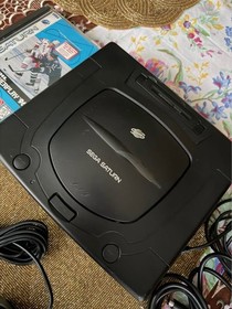 SEGA Saturn Black Console MK-80000A w/ Cables &Controller Tested & Working Games