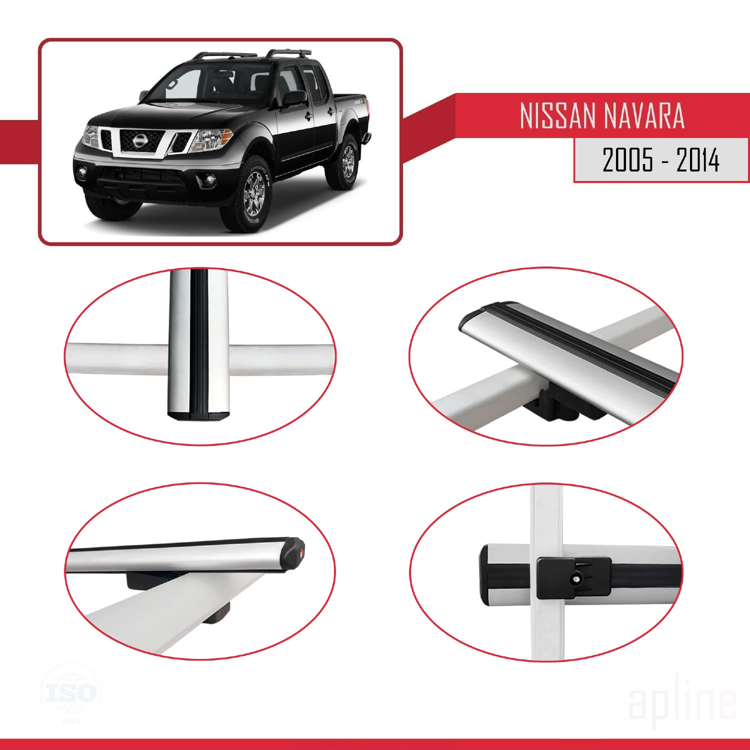 Barres de toit BASIC gris aluminium pour Nissan Navara D40 2005-2014 - 4