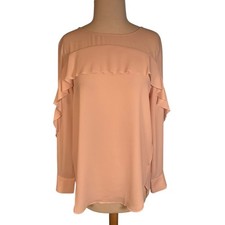 Banana Republic Blush Pink Ruffle Long Sleeve Blouse Size Small feminine eleganc