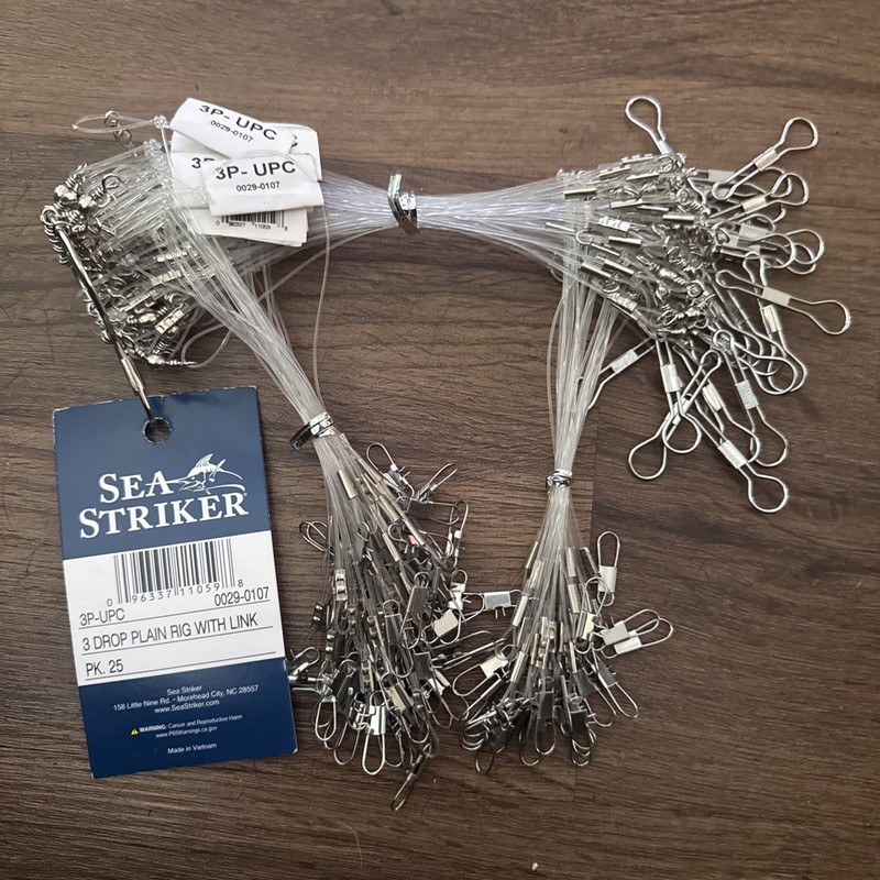 Sea Striker 3 Drop Plain Rig with Link 25pk Saltwater Bottom Fishing Rigs NEW