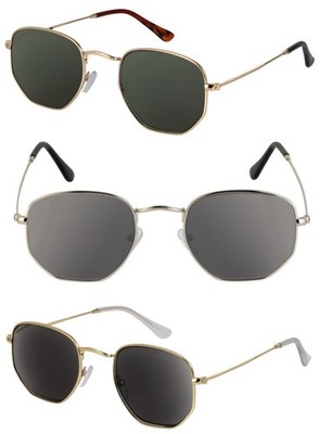 3 Pair of Hexagon Reading Unisex Sunglasses - UV400 Outdoor Readers (No Bifocal)