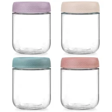 NETANY 4-pack 16oz Glass jars with Airtight Lids, Overnight Oats Containers w...