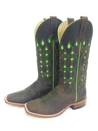 Men's Horsepower by AB Boots, Toast Bison w/Neon Green Tops HP1783 - Picture 2 of 2