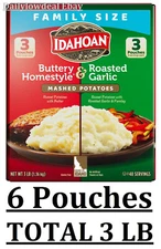 6 Pouches - Idahoan Instant Mashed Potatoes Variety Pack, Buttery-Garlic 8 oz Ea