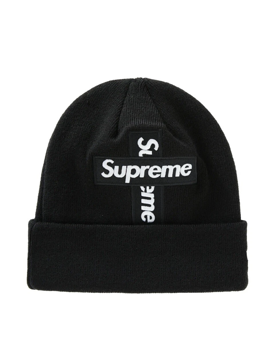 Boîte croisée Supreme New Era logo beanie noire