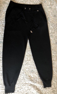 CHANEL BLACK 100% CASHMERE CC TRACK JOG SPORT LEISURE PANTS Sz 38