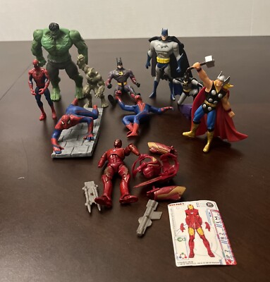 DC Marvel Action Figure Lot 10 Batman Hulk Thor Spiderman Iron Man Abomination