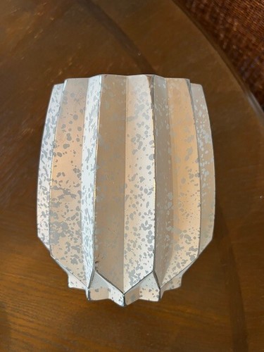 Mercury Glass Candle Holder Vase Hand Made Art Glass 6.5” Tall White & Metallic - Picture 3 of 5