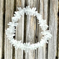 1 Strand Cultured Sea Glass Pebble Beads 6-9mm Drilled - Frosted White  8" /20cm