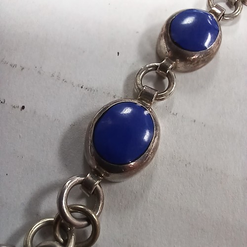 Vintage Sterling 925 Blue Lapis Mexico Link Style Bracelet 8" Long - Picture 4 of 7