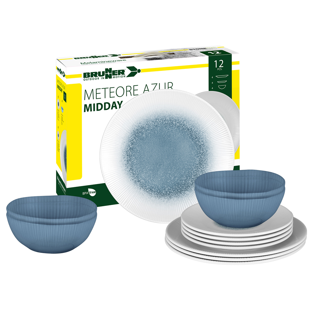 Brunner Set Stoviglie melamina Midday Meteore 12pz Bianco/Blu