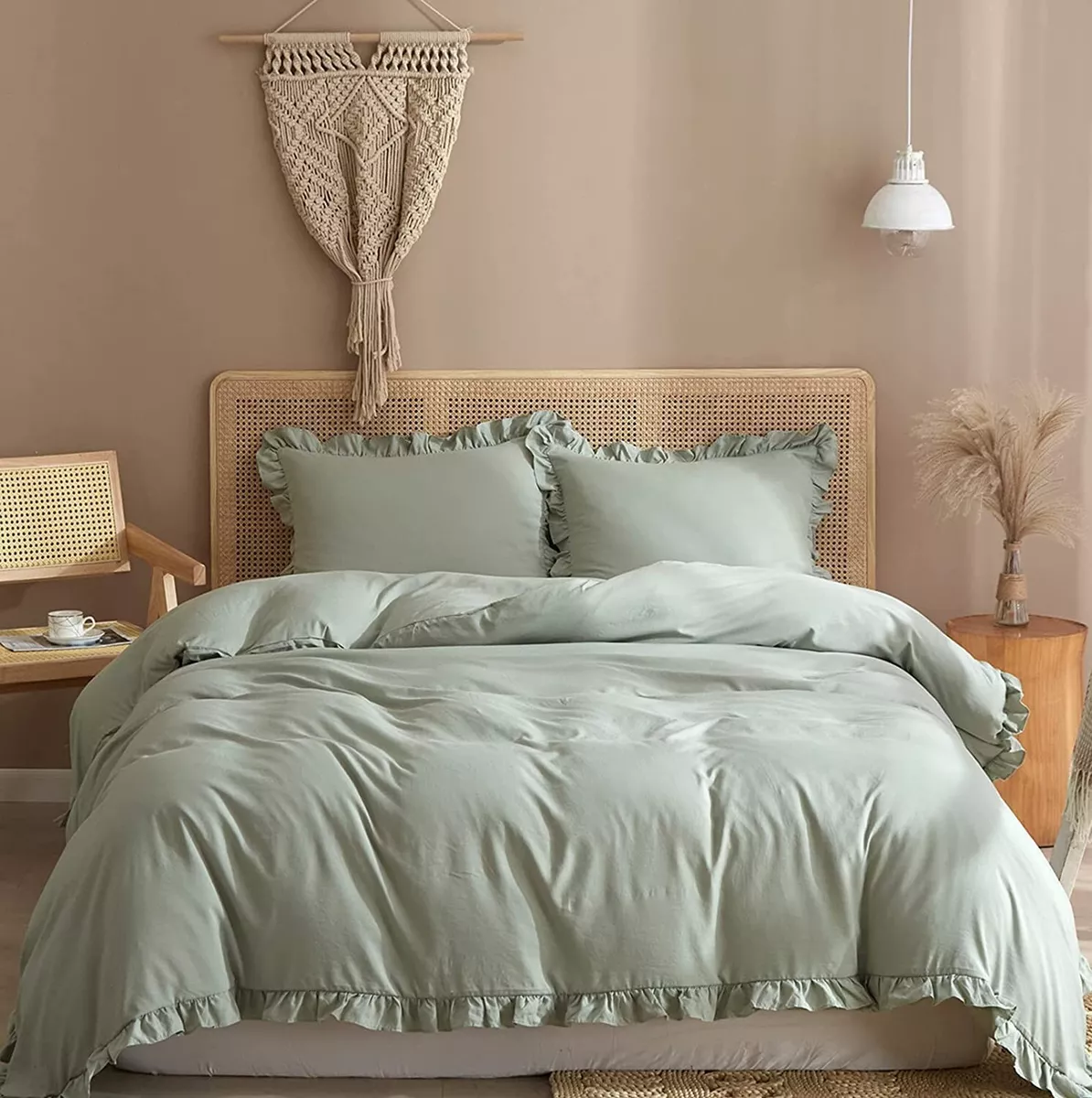 Duvet Cover Queen Size Soft Lightweight Aesthetic Farmhouse Sage